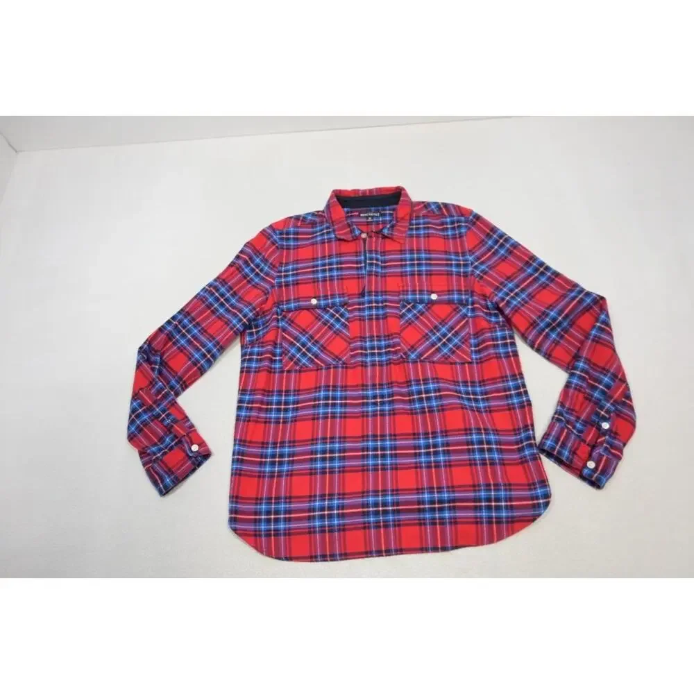 J Crew 3/4 Zip Flannel Camp Shirt Mercantile Plaid Long Sleeve Mens Sz Medium‎